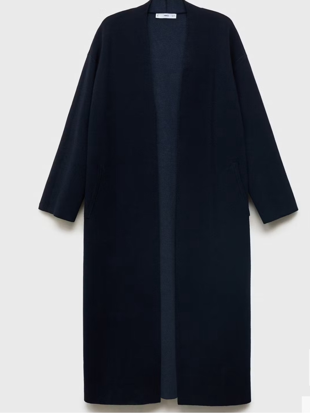 Mango Knitted Long Coat Cardigan in Dark Navy